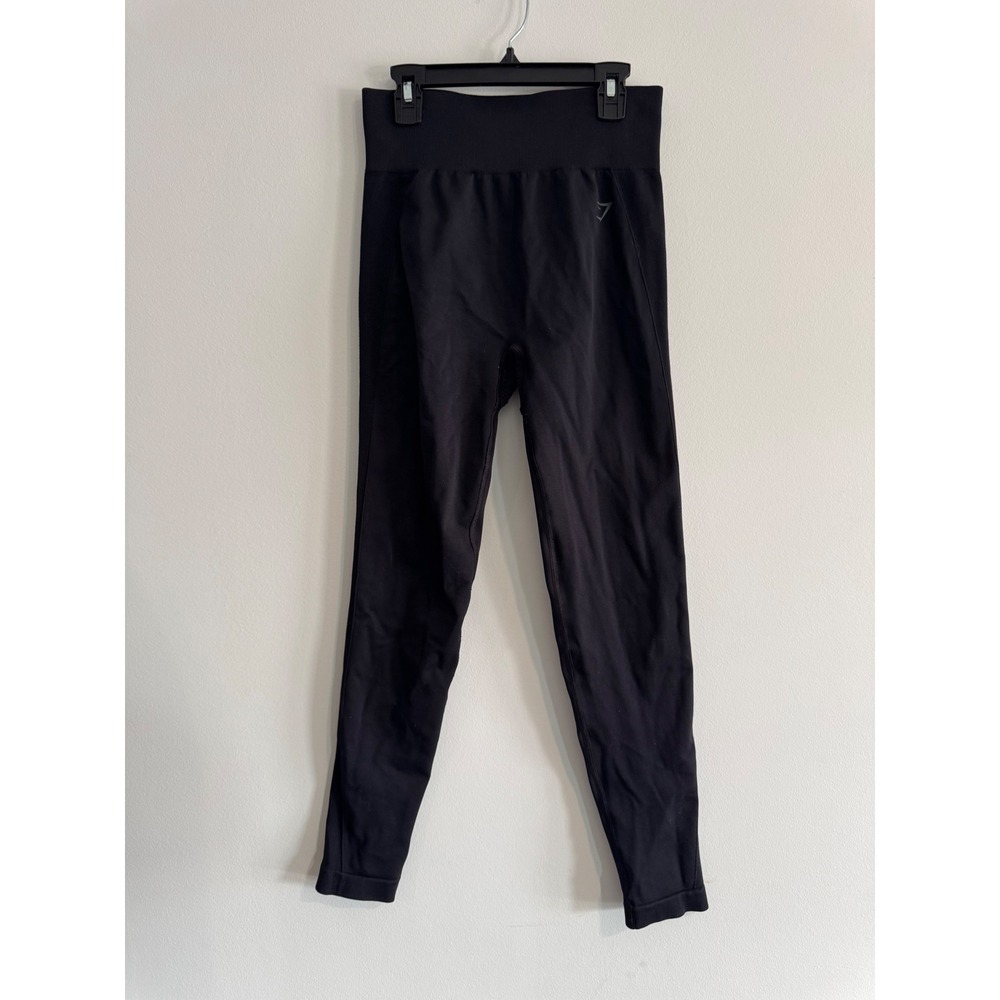 Gymshark Flex Seamless Leggings Women Small Black High Waisted Knit Logo‎
